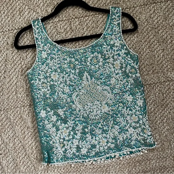 Stephen Chu 'Beaded Sweater Factory' lined sequin beaded sleeveless top M - Picture 6 of 12